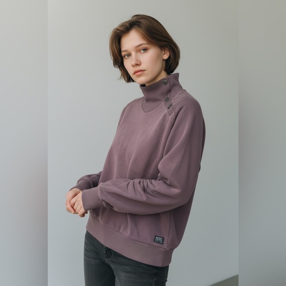 G-Star Women's Asymmetric Button Mock Neck Sweater Fits Sm-Med - Picture 1 of 6